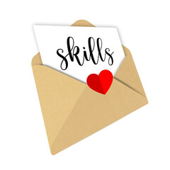 skills,Open envelope, letter with heart, Romantic design illustration