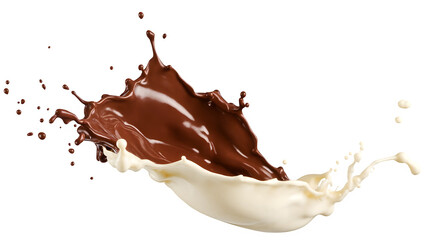 isolated on white, chocolate and milk are splashing