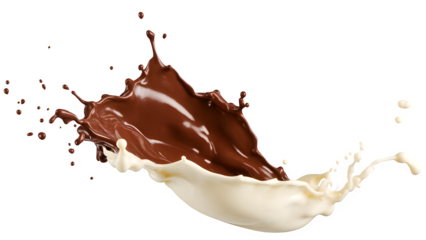isolated on white, chocolate and milk are splashing