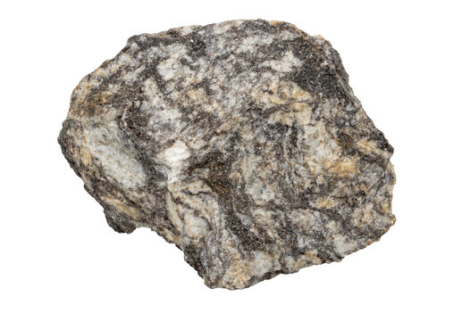 Close-up of gneiss mineral, isolated on white background.