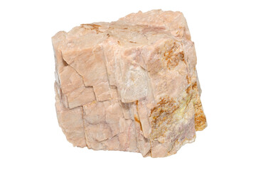 Close-up of orthoclase mineral, isolated on white background.