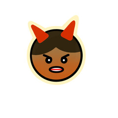Angry Emoji Character with Red Devil Horns