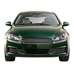 Dark Green Car Front View Isolated on Pure White Background

