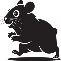 Black silhouette of a cartoon hamster running with a white background in a vector illustration