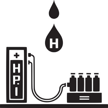 Illustration of hpi system with battery connected to bottles and a hydrogen drop above it all