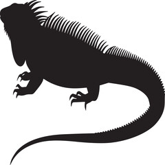Fototapeta premium Silhouette of an iguana with spines on its back and a long tail on a white background vector art