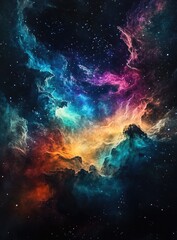 Obraz premium Colorful nebulae swirling in deep space, filled with stars