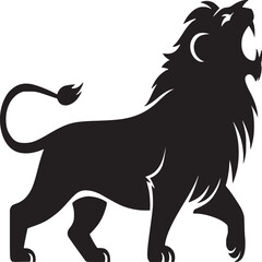 Silhouette of a roaring lion walking with its mouth open on a white background in a vector format