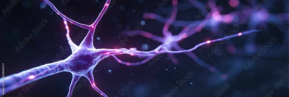 Poster Intricate Neon-Lit Neuron Network Glows Against Dark Purple Backdrop Creating a Captivating Cyberpunk Atmosphere