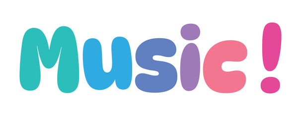 music,colorful lettering words in white background