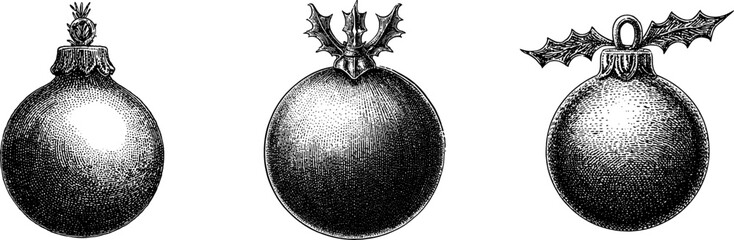 Vintage Hand-Drawn Illustration of a Christmas Ornament ball with hollyday design transparent background