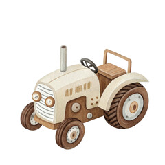 Fototapeta premium Charming watercolor tractor toy in pastel beige and brown for children’s playtime adventures