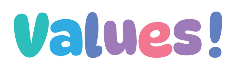 values,colorful lettering words in white background