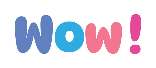 wow ,colorful lettering words in white background
