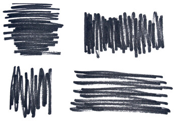Set of hand drawn black marker strokes, abstract doodle scribbles, sketchy underline and highlight elements for graphic design, presentations, social media, posters, and branding visuals