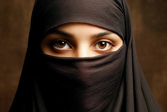 Close portrait of an arab woman with niqab