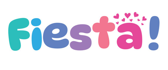 fiesta,colorful lettering words in white background