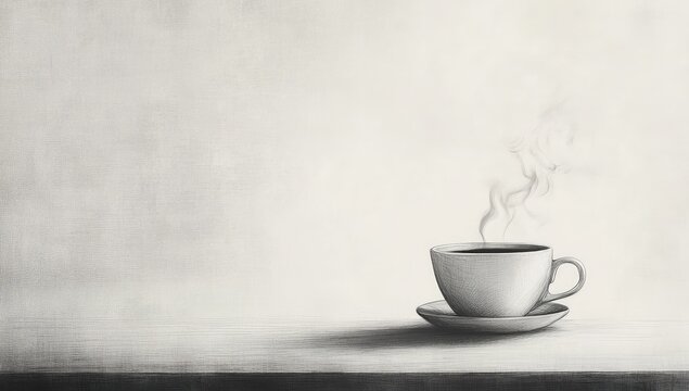 Grainy grayscale cup of coffee steaming