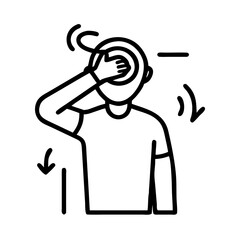 Black Line Icon of Man Experiencing Dizziness, Vertigo, or Headache Symptoms