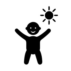 Happy Child Silhouette Enjoying Sunny Weather Icon with Arms Raised