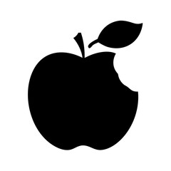 Black Silhouette Icon of an Apple with a Bite Taken Out and a Leaf