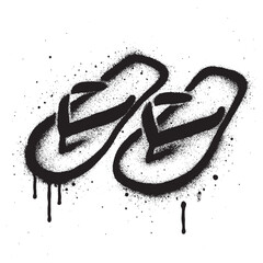 Graffiti Spray Paint Flip-Flops Icon in Black and White with Paint Drips. © kadiran