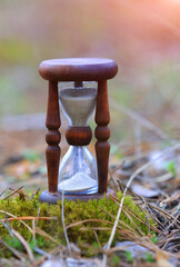  vintage hourglass on moss in park