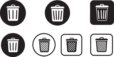 Collection of Trash Can Icons  Black and White Variations for Design Projects