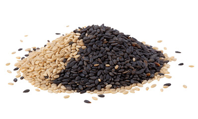 Sesame seeds black and white close up isolated on white background for healthy food and cooking concept
