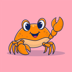 Cute Crab Waving Hand Cartoon Vector Illustration