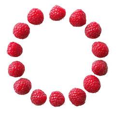 Raspberries in a circle on transparent background.