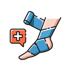 vector Illustration of an Ankle Injury Treatment with Bandage and Medical Icon