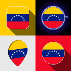 Set of modern icons with the national flag of Venezuela.