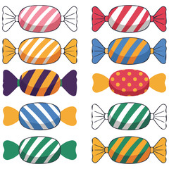 Twisted sweet candies colorful set vector isolated white background