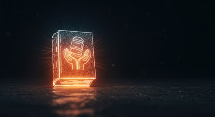 Glowing Book with Hands Holding a Jar: Digital Art, Abstract Concept of Knowledge and Preservation