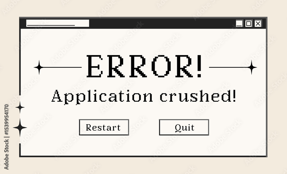 Poster retro computer window and dialogue screen with error message, interface in 00s aesthetics. vector il