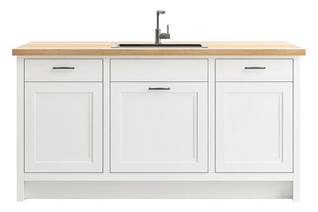 Elegant White Kitchen Island with Wooden Countertop