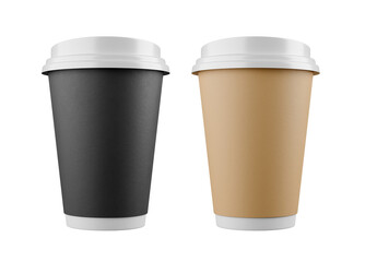 coffee cup isolated on white, paper coffee cup with white lid.