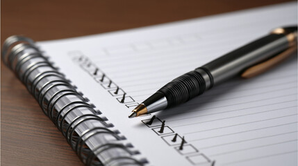 Checklist paper and pen
