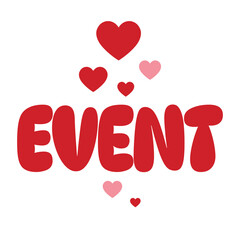 event,colorful lettering words in white background