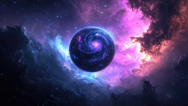 Cosmic sphere in swirling nebulae. Vivid colors of deep space - Powered by Adobe