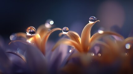 Orange Yellow Flowers with Glossy Petals and Water Droplets Macro Closeup, Nature Education Courseware and Cultural Design Material, Shallow Depth Lighting Texture Rendering
