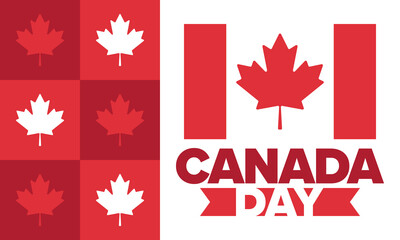Canada Day. Happy national holiday, celebrated annual in July 1. Canadian flag. Maple leaf. Patriotic symbol and elements. Poster, card, banner and background. Vector illustration