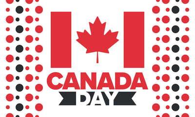 Canada Day. Happy national holiday, celebrated annual in July 1. Canadian flag. Maple leaf. Patriotic symbol and elements. Poster, card, banner and background. Vector illustration