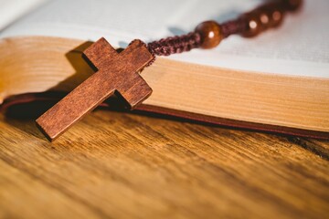 Wooden cross of rosary beads