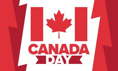 Canada Day. Happy national holiday, celebrated annual in July 1. Canadian flag. Maple leaf. Patriotic symbol and elements. Poster, card, banner and background. Vector illustration
