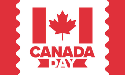 Canada Day. Happy national holiday, celebrated annual in July 1. Canadian flag. Maple leaf. Patriotic symbol and elements. Poster, card, banner and background. Vector illustration