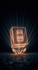 Gavel Symbol Hologram Emerging from Hands  Digital Justice Concept Abstract Art