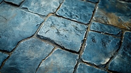 Obraz premium Close-Up of Weathered Blue Stone Paving, Ideal for Textures and Outdoor Designs