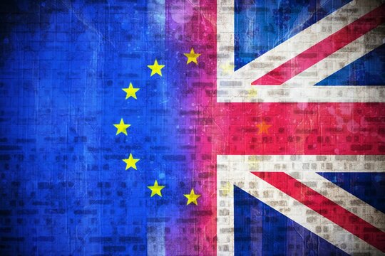 Naklejki Montage of EU flag and Great britain flag